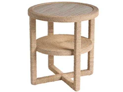 Coastal Round End Table with Stone Top