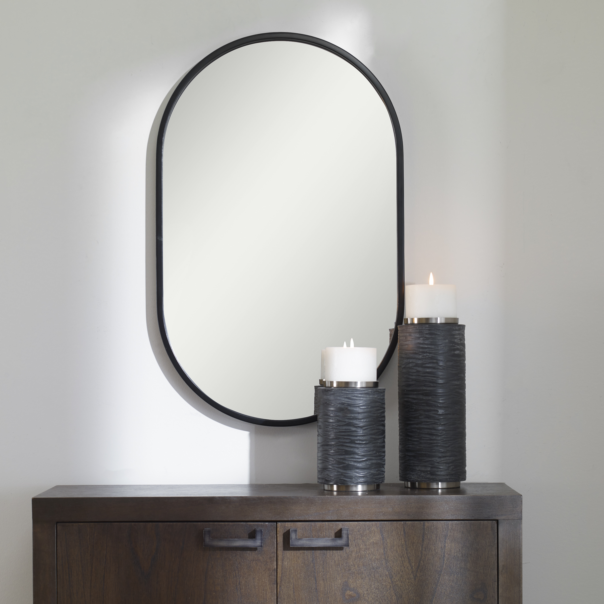 Varina Minimalist Black Oval Mirror
