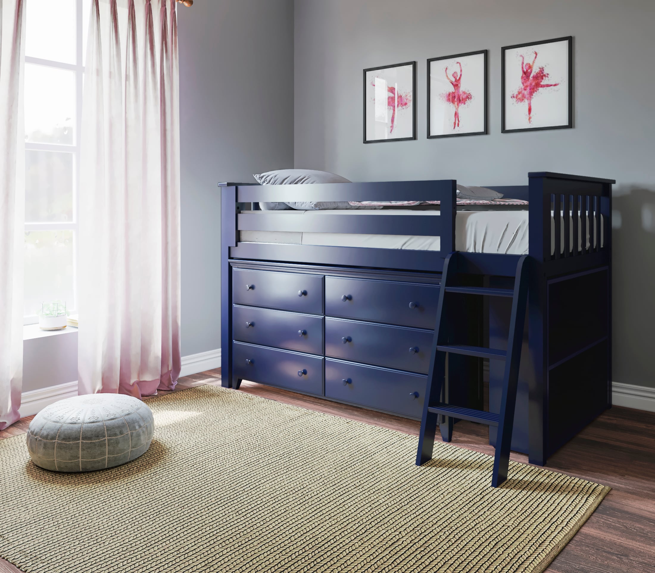 Windsor Youth Low Loft Bed In Blue