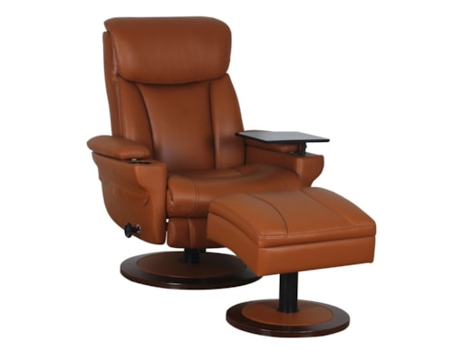 Casual Swivel Pedestal Recliner and Storage Ottoman Set with Arm Table