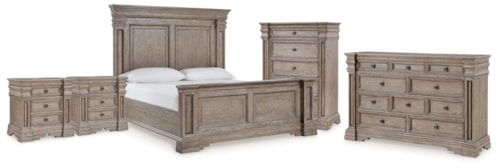 King Panel Bed, Dresser, Chest And 2  Nightstands