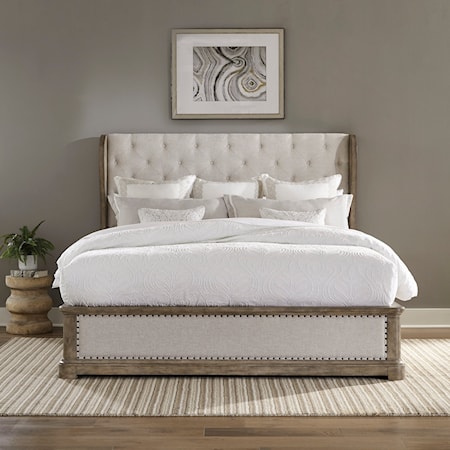 Transitional Upholstered Queen Shelter Bed