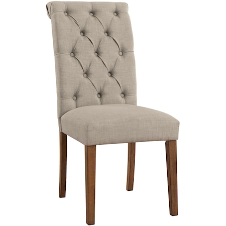 Tufted Scroll Back Dining Chair in Beige Fabric