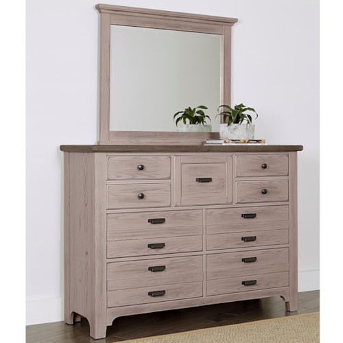 Transitional 9-Drawer Dresser and Landscape Mirror Set