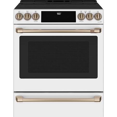 Café™ 30'' Slide-In Front Control Induction and Convection Range with Warming Drawer Matte White