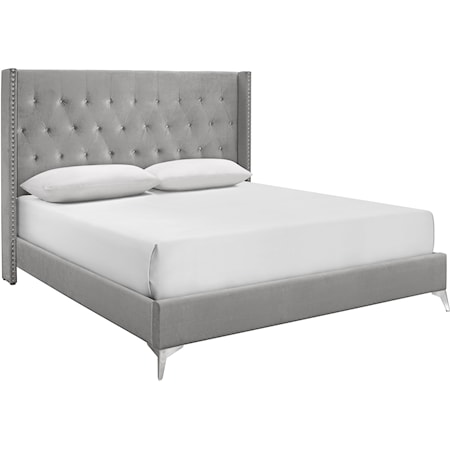 Contemporary Upholstered King Bed with Button Tufting