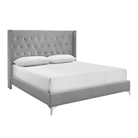 Contemporary Upholstered California King Bed with Button Tufting
