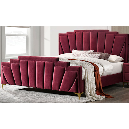 Upholstered Cal. King Panel Bed - Red