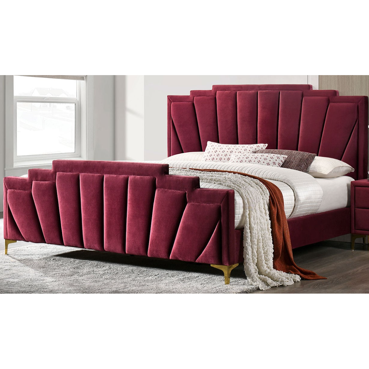 Furniture of America - FOA FLORIZEL Upholstered Cal. King Panel Bed - Red