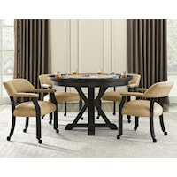 Rustic 6-Piece Game Table Top Dining Set with Upholstered Arm Chairs