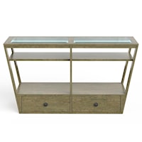 Transitional 2-Drawer Rectangular Sofa Table with Open Shelf Storage