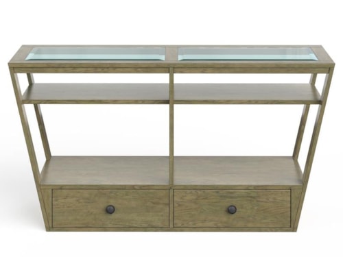 Transitional 2-Drawer Rectangular Sofa Table with Open Shelf Storage