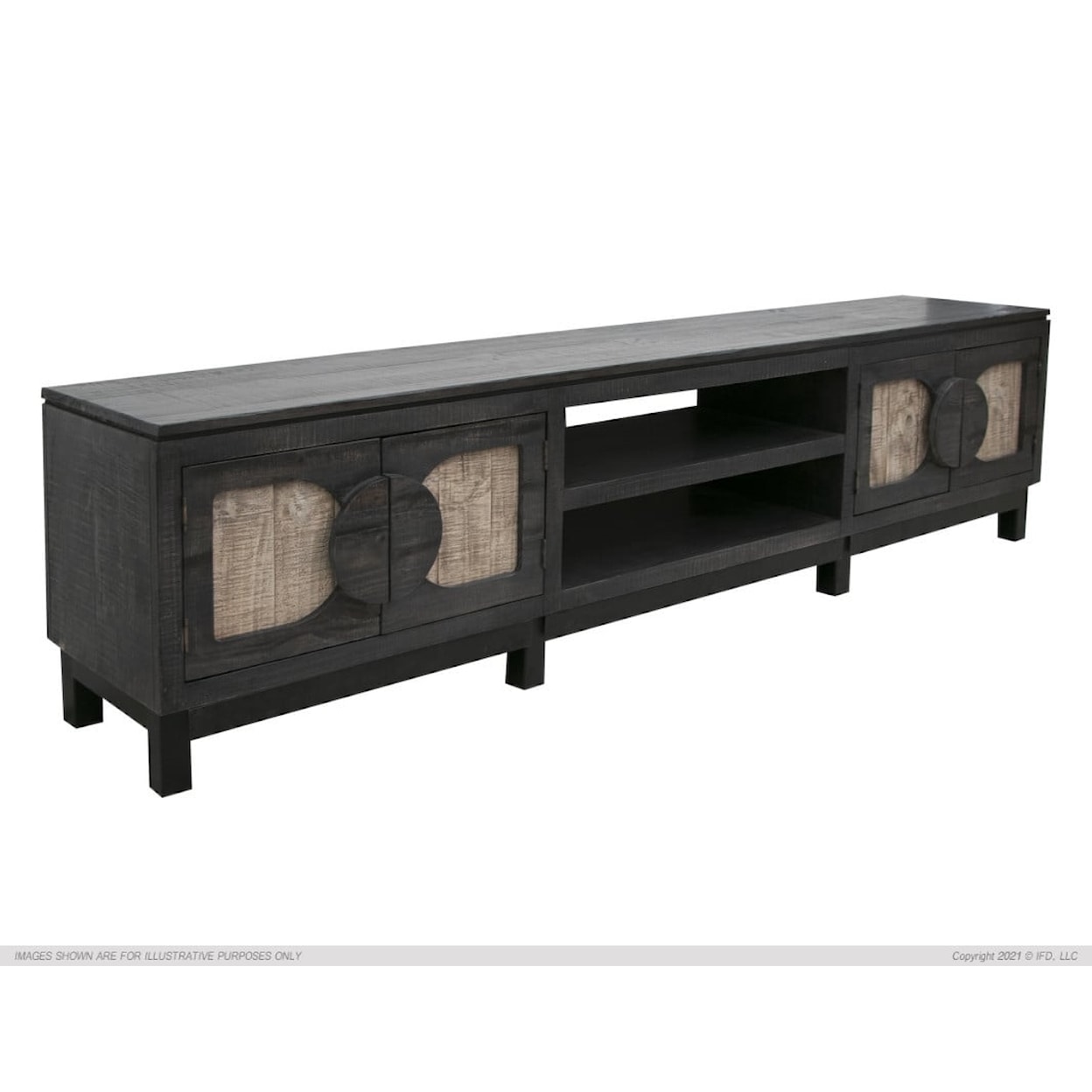 International Furniture Direct Cosalá Black 4-Door TV Stand with Open Shelving