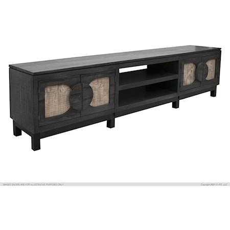 Black 4-Door TV Stand with Open Shelving