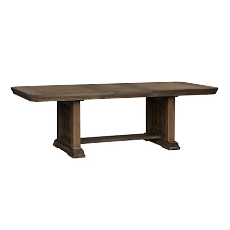 Transitional Trestle Table with Self-Storing Leaf