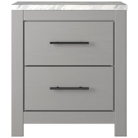 Gray Finish 2-Drawer Nightstand with Faux Marble Top