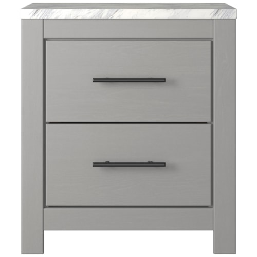 Gray Finish 2-Drawer Nightstand with Faux Marble Top