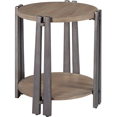 Rustic Round Side Table with Low Shelf