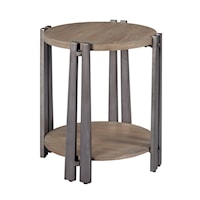 Rustic Round Side Table with Low Shelf
