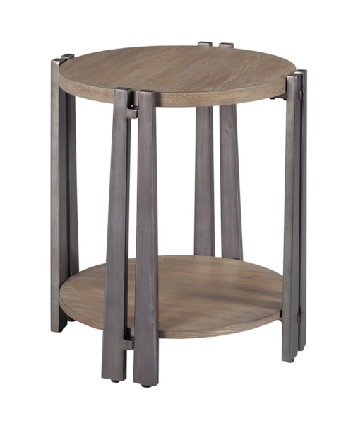 Rustic Round Side Table with Lower Shelf
