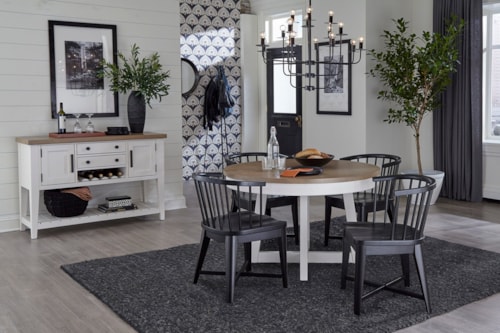 Farmhouse 6-Piece Round Dining Set with Sideboard