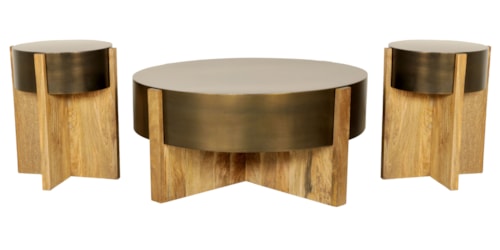 Transitional 3-Piece Occasional Set with Metal Drum Tops
