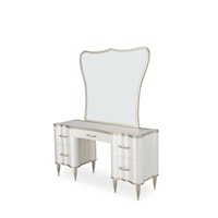 Transitional 5-Drawer Vanity Desk and Mirror with Marble Top