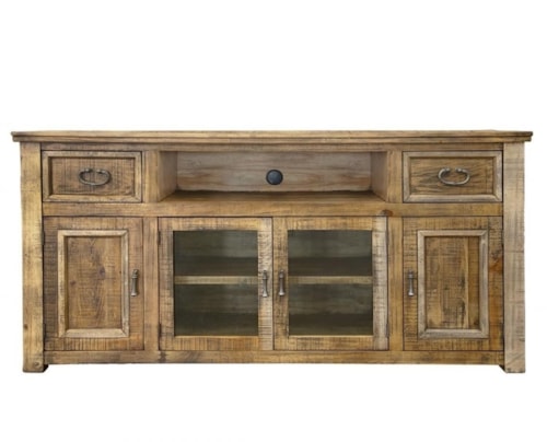 Rustic 70" TV Stand with 2 Drawers and 4 Doors