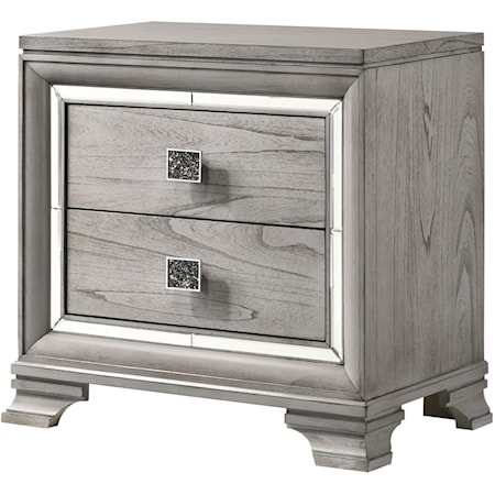 Glam 2-Drawer Nightstand with Mirrored Accents