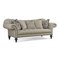 Traditional Tufted Sofa with Nailhead Trim and Turned Wood Legs