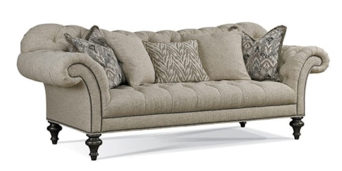 Traditional Tufted Sofa with Nailhead Trim and Turned Wood Legs