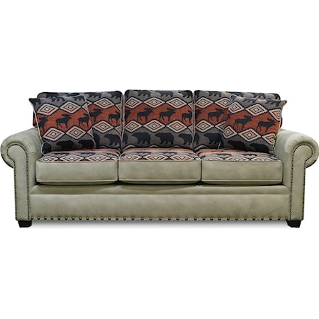 Rustic Queen Sleeper Sofa with Nailheads