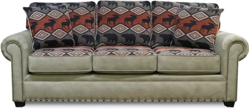 Rustic Queen Sleeper Sofa with Nailhead Trim