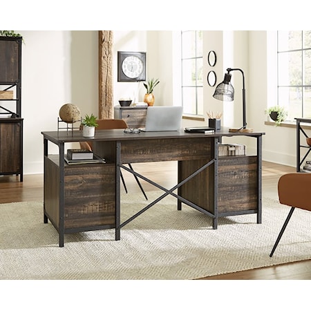 Industrial Double Pedestal Desk with File Drawers