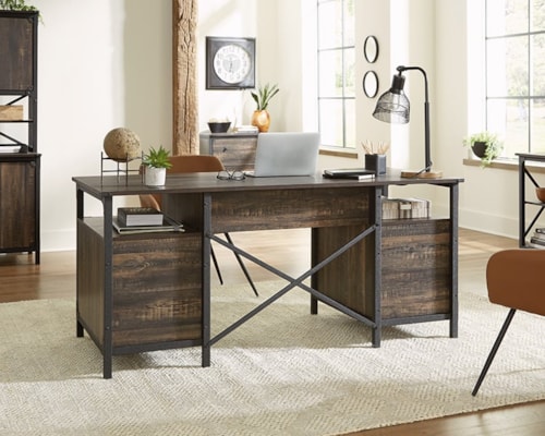 Industrial Double Pedestal Desk with File Drawers
