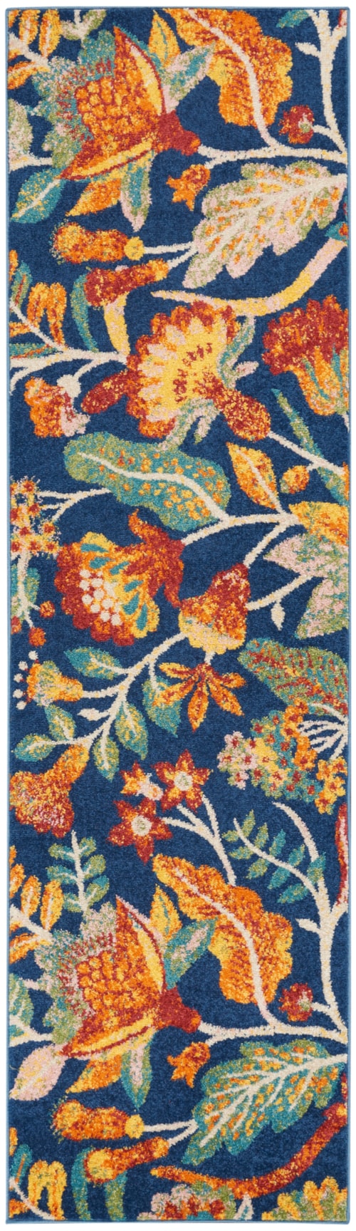 2'3" x 7'6" Navy Multicolor Runner Rug