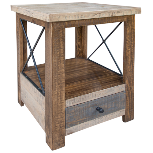 Rustic 1-Drawer End Table with Open Storage