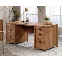 Farmhouse Double Pedestal Executive Desk with Six Storage Drawers