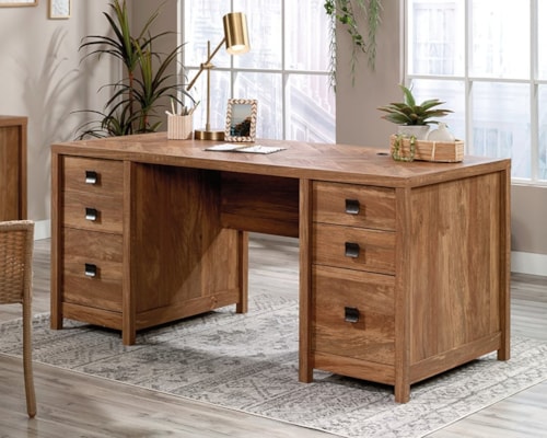 Farmhouse Double Pedestal Executive Desk with Six Storage Drawers
