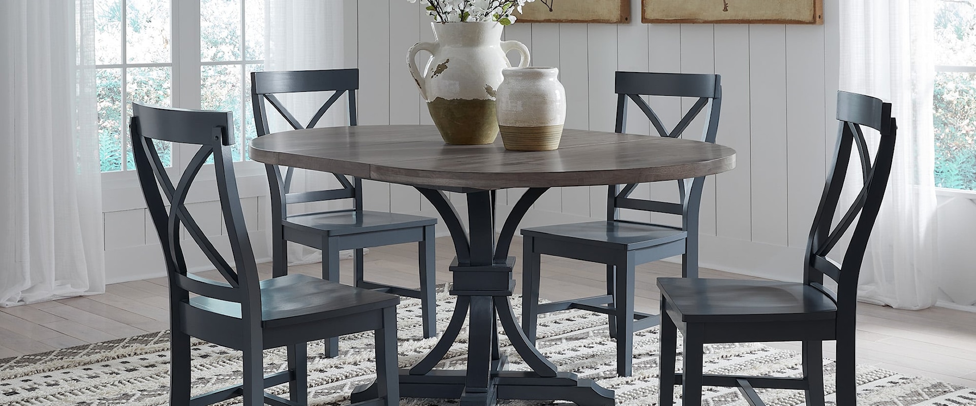 Farmhouse Two-Tone Dining Set w/ Four Chairs