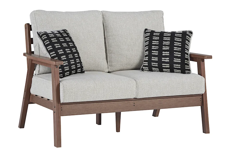 Emmeline Outdoor Loveseat with Cushion by Signature Design by Ashley at Furniture Fair - North Carolina