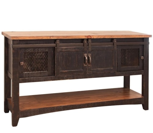 Rustic Sofa Table with Mesh Panel Accents