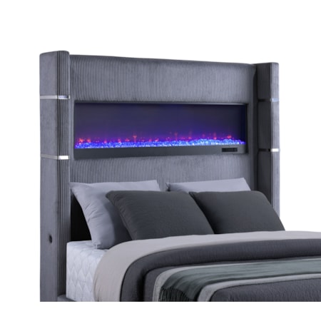 LISDALE GREY QUEEN FIREPLACE BED |