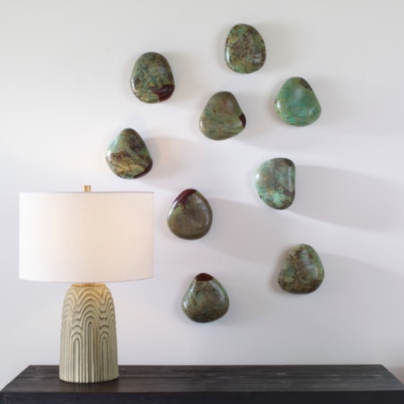 Pebbles Aqua Wood Wall Decor S/9