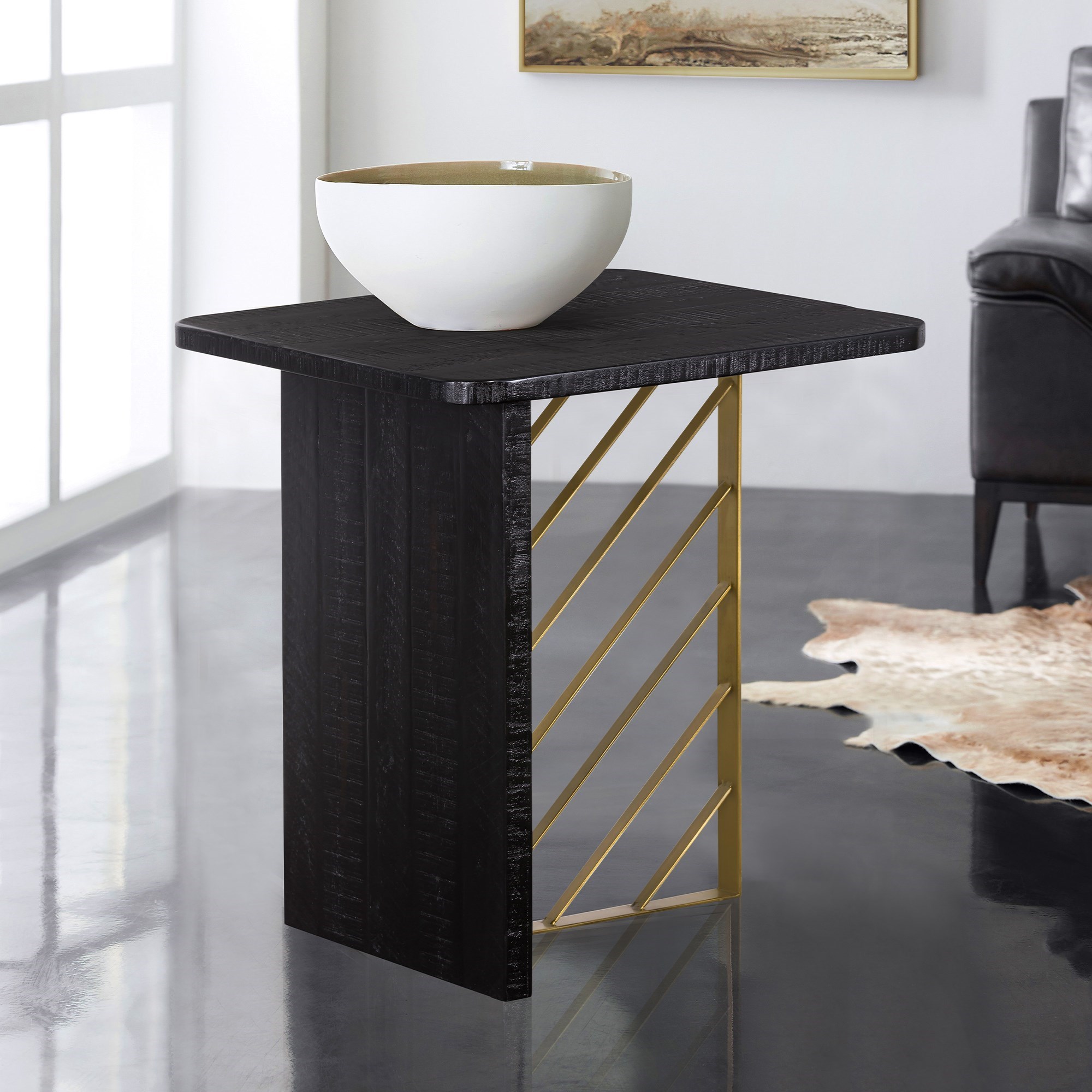 Armen Living Monaco- End Table with Brass Accents