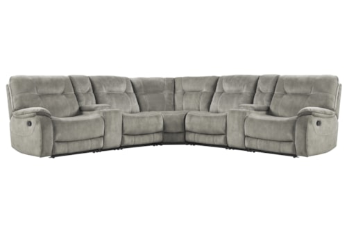 Casual 7-Piece Manual Reclining Sectional Sofa with Entertainment Console