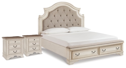 King Upholstered Panel Storage Bed And 2 Nightstands
