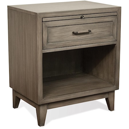 Transitional 1-Drawer Nightstand with USB Charging Port and Pull-Out Shelf