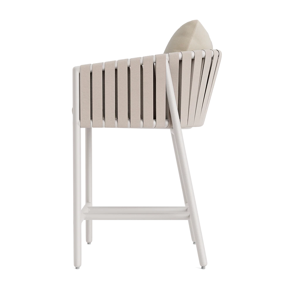 Brown Jordan Oscar Cushioned Barrel-Back Strap Counter Stool