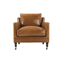 Transitional Leather Chair with Loose Pillow Back
